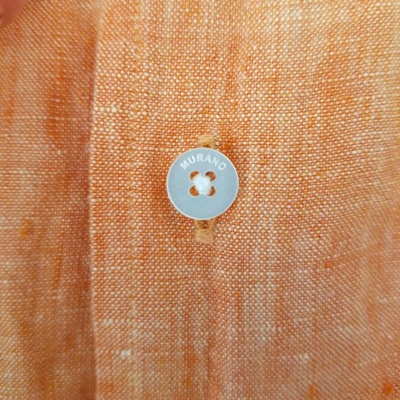 Murano European Fabric Mens XL Linen Long Sleeve Orange Peach Button-Up Shirt - Picture 5 of 12